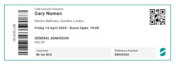 Gary Numan London Camden Electric Ballroom Ticket 2023